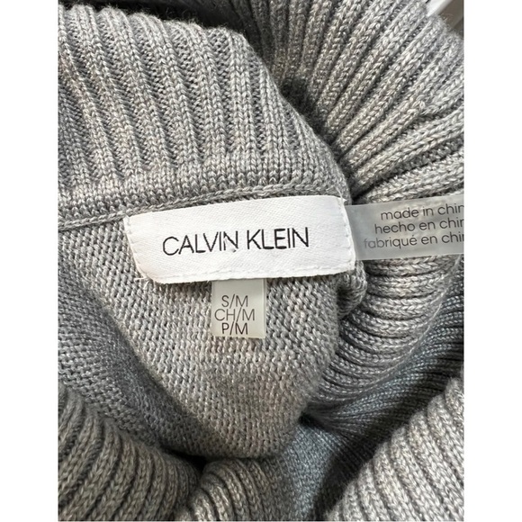Calvin Klein Sz S / M Gray Cable Knit Poncho Sweater Cable Knit Cowl Turtleneck - Picture 5 of 9